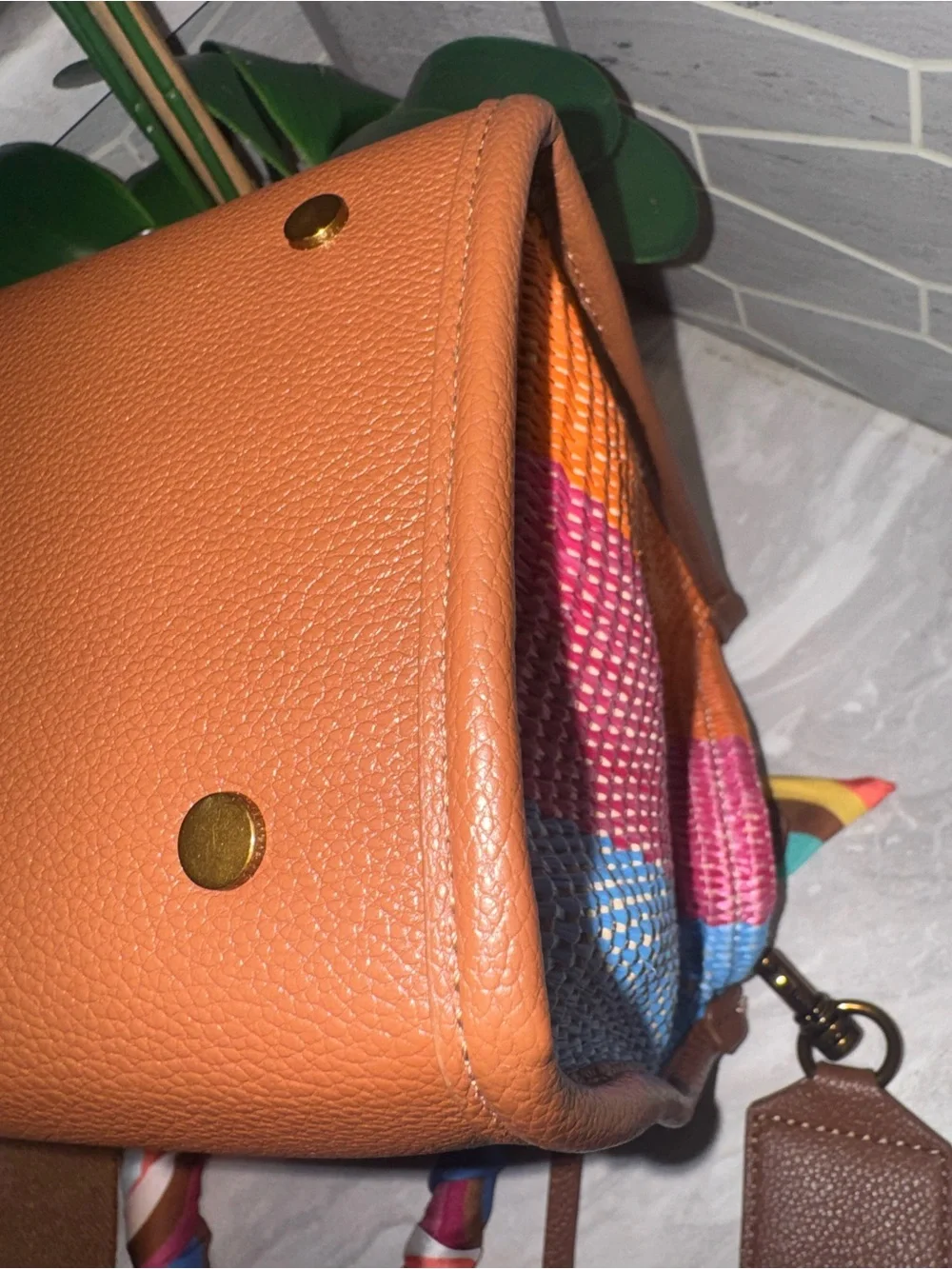 Kurt Geiger Multicolor Woven Satchel Bag Scarf Wrapped Strap&Crossbody